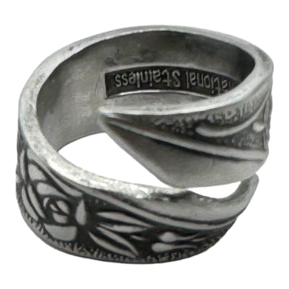 Vintage Rose Pattern Spoon Wrap Ring Artisan Crafted Roses Size 9 - Picture 7 of 15